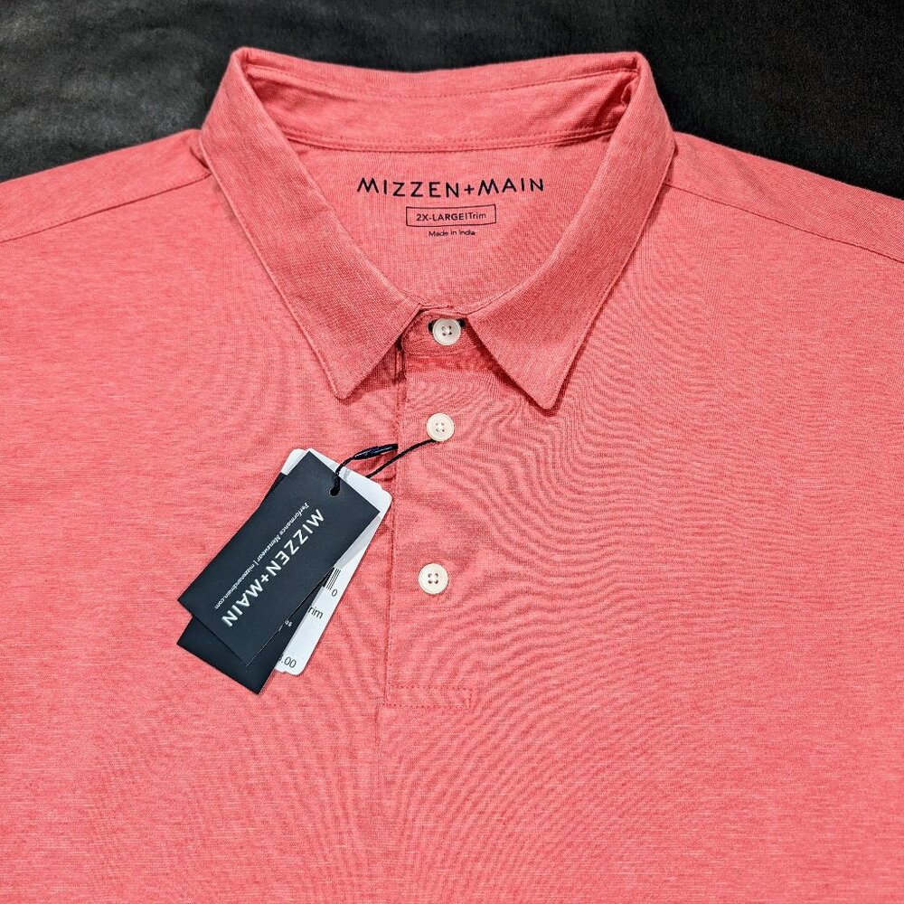 Mizzen+Main Men`s Wilson Stretch Solid Polo Shirt Size 2XL Trim Fit Red